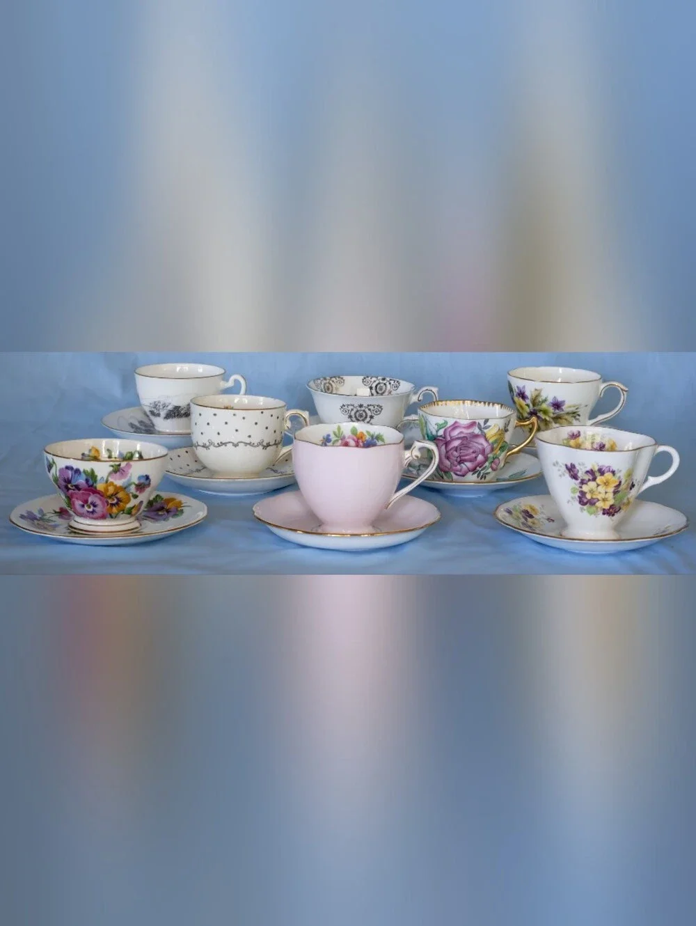 Beautiful England Cup  Saucer Set Of 8 Vintage,Royal Grafton, Rosina,Duchess,etc
